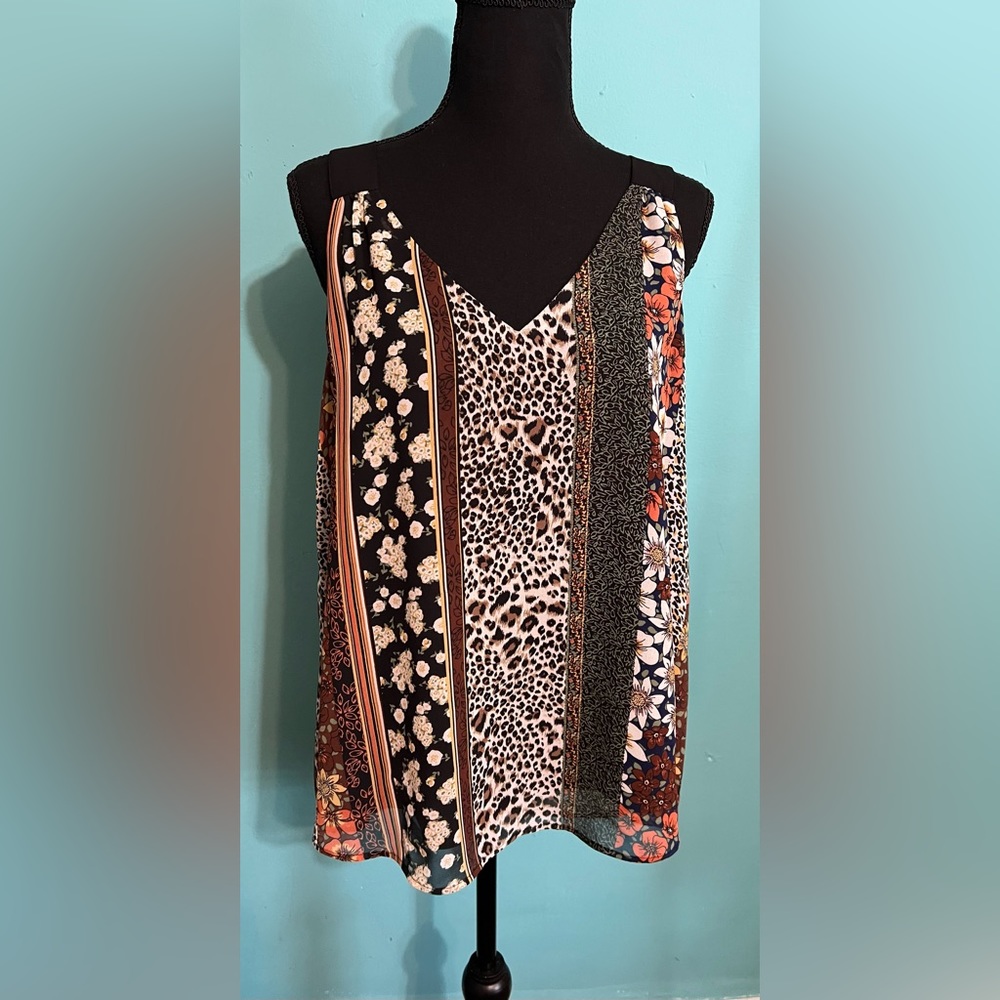 #175 Multi Pattern Tank Top Blouse - image 1